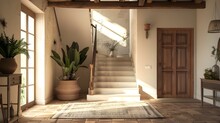 Staircase Apartment Beam Contemporary Ethnic Floor Hall