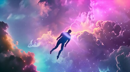 Wall Mural - Astronaut Silhouette in Colorful Cosmic Nebula with AI generated.
