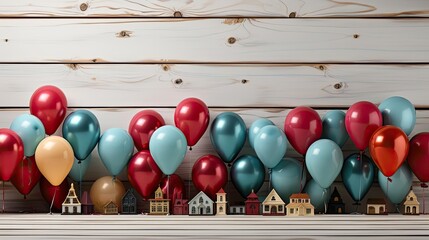 Wall Mural - front view of children's day background with balloon and doll ornaments