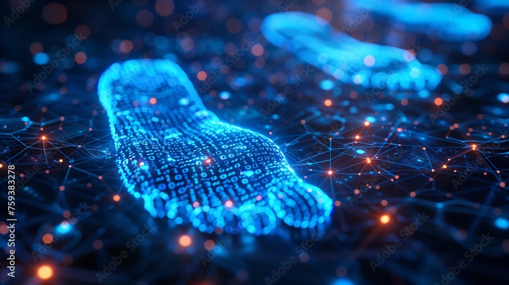 Cybersecurity digital footprints made of binary code, highlighting the ...