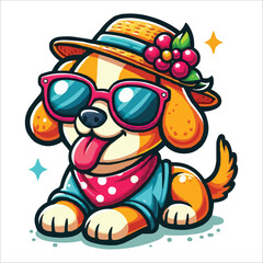 vector Summer cartoon dog with hat and sunglass