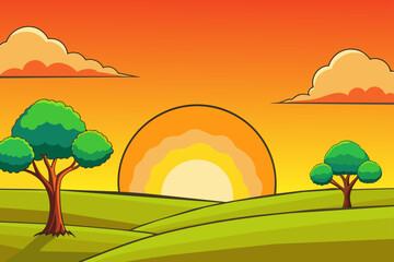 Wall Mural - sunset background is tree