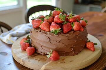 Wall Mural - a benta cake with chocolate frosting and strawberries on top