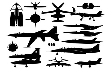 Wall Mural - set of silhouettes of airplanes