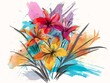 flowers painted illustrator dynamic color lilies daffodils graffiti background warm saturated spirited deep plants border sketch
