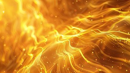 Wall Mural - Abstract yellow orange energy waves from futuristic hi-tech particles glowing background.