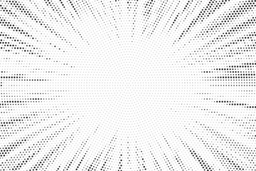 Wall Mural - Halftone gradient sun rays pattern. Abstract halftone vector dots background. monochrome dots pattern. Vector background in comic book style with sunburst rays and halftone. Retro pop art design.	
