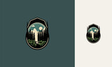 Fototapeta Miasto - Camping wilderness adventure badge graphic design logo emblem