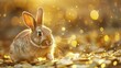 A rabbit darting through a field of gold coins symbolizes rapid financial growth and agility in navigating market opportunities.