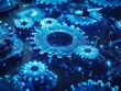 Abstract blue gears symbolizing futuristic digital growth AI investment industry 40 concept