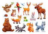 Fototapeta Pokój dzieciecy - Set of forest animals. Woodland animals collection vector cartoon illustration