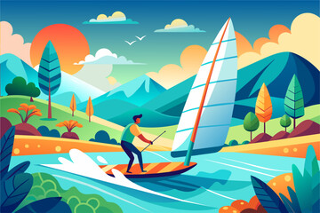 Wall Mural - windsurfing sport background is