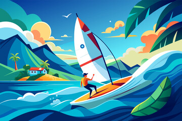 Wall Mural - windsurfing sport background is