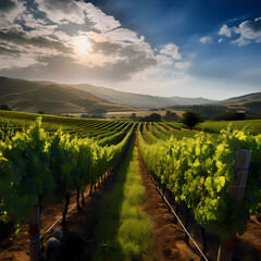 Wall Mural - A picturesque vineyard with rows of grapevines. 