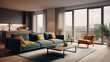 © HecoPhoto - Stylish Living Room with Blue Sofa and Accent Yellow Pillows