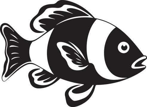 A black silhouette of a Clown fish vector clip art