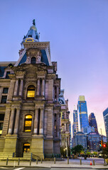 Wall Mural - Philadelphia City Hall building at sunset in Pennsylvania, United States