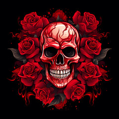 Wall Mural - skull and rose art illustration for print