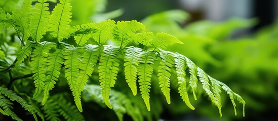 Poster - A closeup of a lush green fern speckled with water droplets, adding a touch of freshness to the natural landscape of the forest