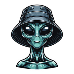 Wall Mural - Alien wearing bucket hat vector isolated on white background