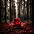 Red armchair in the middle of the forest. Generative AI  
