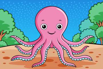 Sticker - octopus cute background is tree