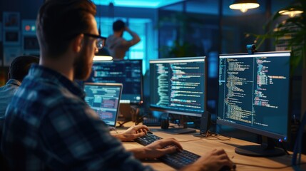 programmer working with software development and data coding in office aig41