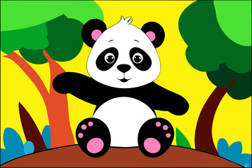 Wall Mural - panda cute background is tree