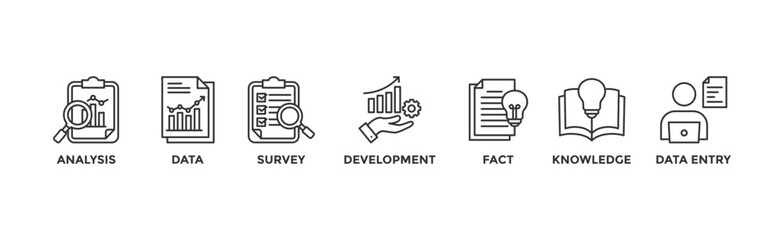 Research banner web icon vector illustration concept with icon of analysis, data, survey, development, fact, knowledge and data entry	