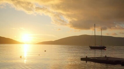 Wall Mural - Sea view at sunset. Beautiful serene vmd on the evening sea in the bay