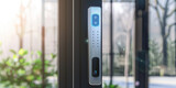Fototapeta  - A smart door lock system with biometric access, ensuring secure entry to the home. Password entering by keypad number scan device machine. Advanced authentication device for privacy and safety.