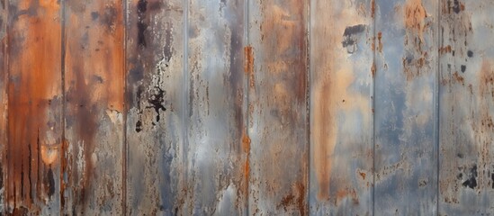 Canvas Print - An artistic closeup of a hardwood fence with peeling brown paint, showcasing a unique pattern and texture reminiscent of wood flooring