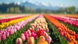 Experience the enchanting allure of springtime tulip fields in your floral visuals
