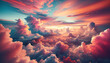 breathtaking skyscape featuring a canvas of clouds highlighted by the warm hues of a sunset, with radiant pink and orange tones strewn across the sky
