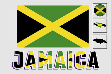 Wall Mural - Jamaica map and flag in vector illustration