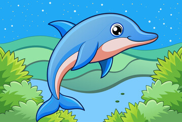 Sticker - dolphin cute background is tree