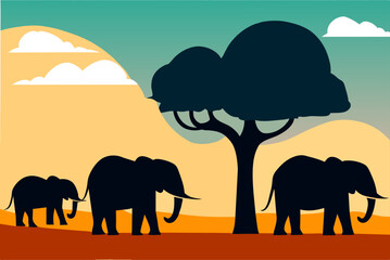 Poster - elephants cute background is tree