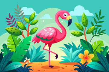 Poster - flamingo background is tree