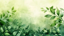 Green Watercolor Foliage Abstract Background With A Spring Eco Nature Theme. Suitable For Use In Environmental Or Nature-related Designs And Projects.