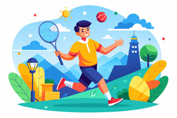 Wall Mural - badminton men sport background is