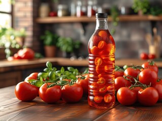 Wall Mural - tomato juice in glass bottle