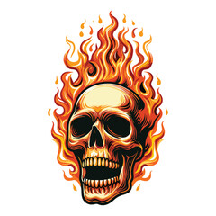 Wall Mural - Flaming Skull vector illustration on white background