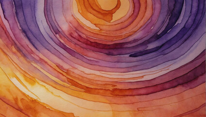 Wall Mural - Sunset-inspired watercolor background with abstract swirls of orange and purple, evoking the beauty of dusk.