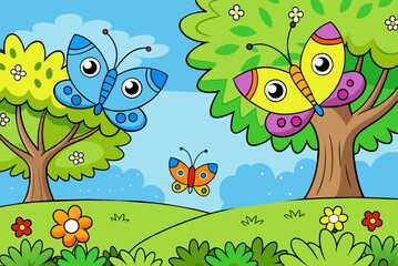 Canvas Print - butterflies cute background is tree