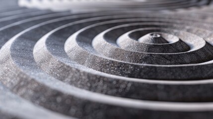 A detailed look at the textured surface of a sand object, showcasing the unique patterns of concentric circles, with the focus gradually blurring towards the background