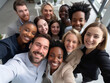 © Steve - Multicultural happy people taking group selfie portrait in the office, diverse people celebrating together, Happy lifestyle, start-up and teamwork concept