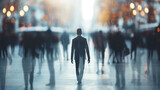 Fototapeta  - Businessman walking on the street, people fade away