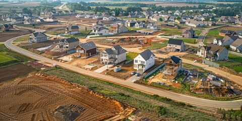 Wall Mural - aerial view of the city new house building, land development 