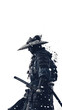 © VicenSanh - A lone samurai standing against a stark white background, mobile phone wallpaper