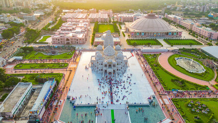 Aerial view Prem Mandir mathura, This Hindu temple in Vrindavan, Mathura, India. It is maintained by Jagadguru Kripalu Parishat, DJI mini 3pro